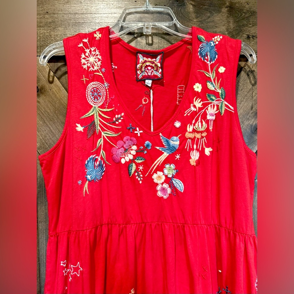 NWT Johnny Was Red Sleeveless Embroidered Dress Sz L - Picture 2 of 14